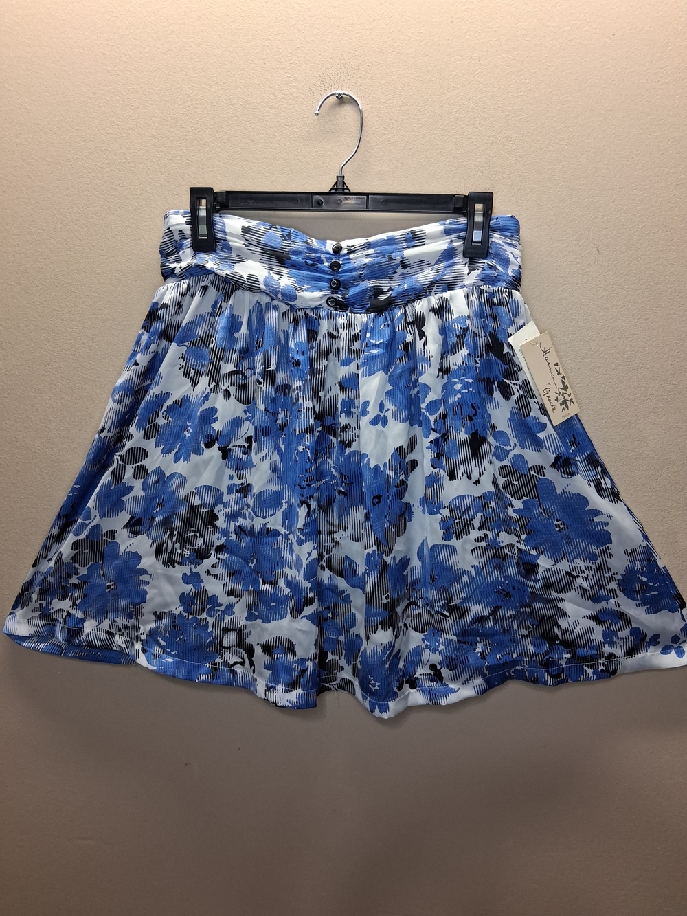 Hanna & Gracie Floral Skirt Petite Medium Blue White Abstract Ruched Waist Line - Picture 5 of 10